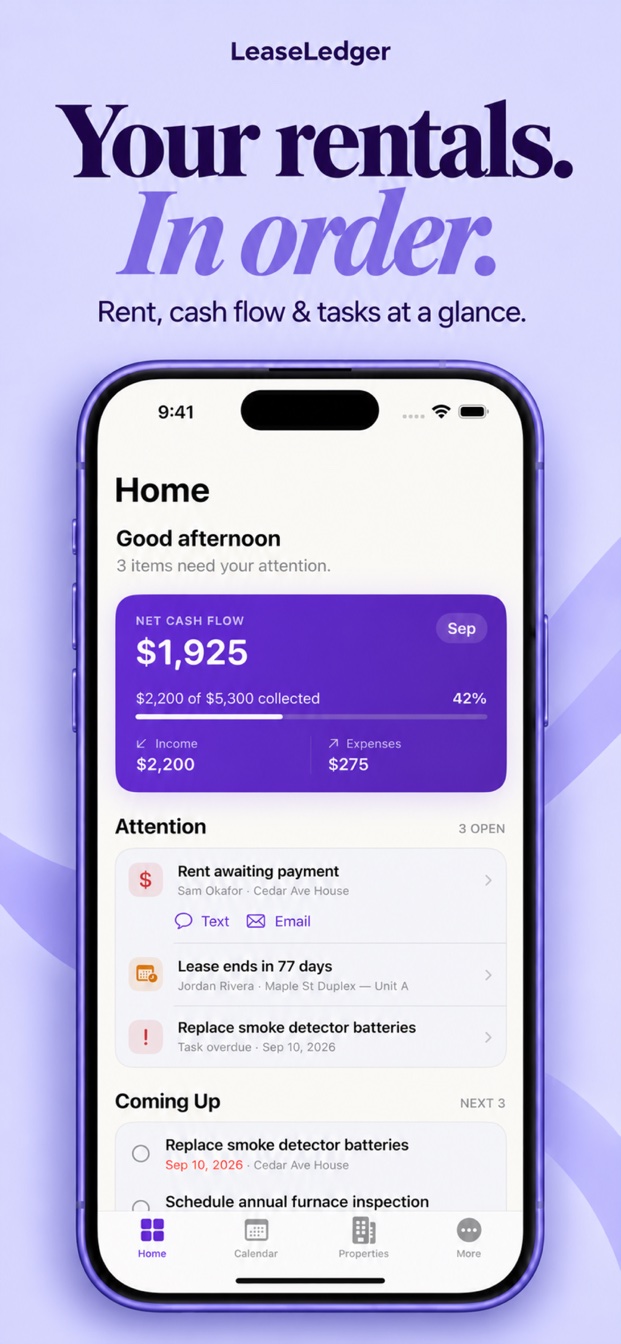 Your rentals in order: LeaseLedger Home overview