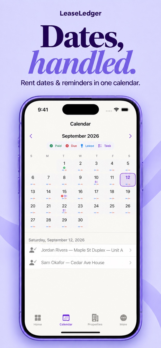 Rental dates and reminders in the Calendar